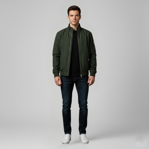 Men's fabric bomber jacket with collar