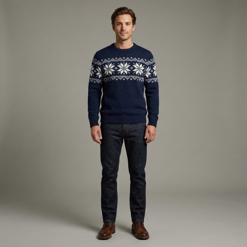 Men's knitted sweater with snowflake pattern