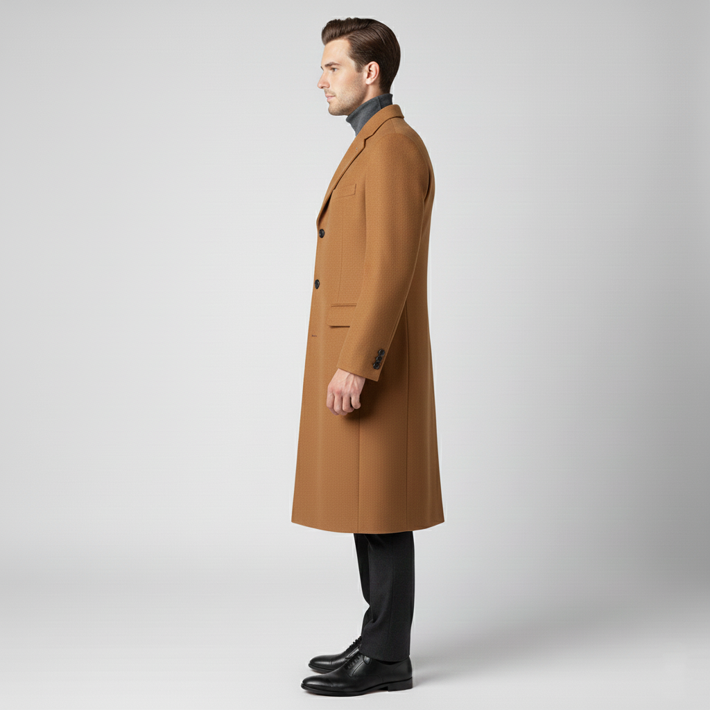 Men's long coat with button closure