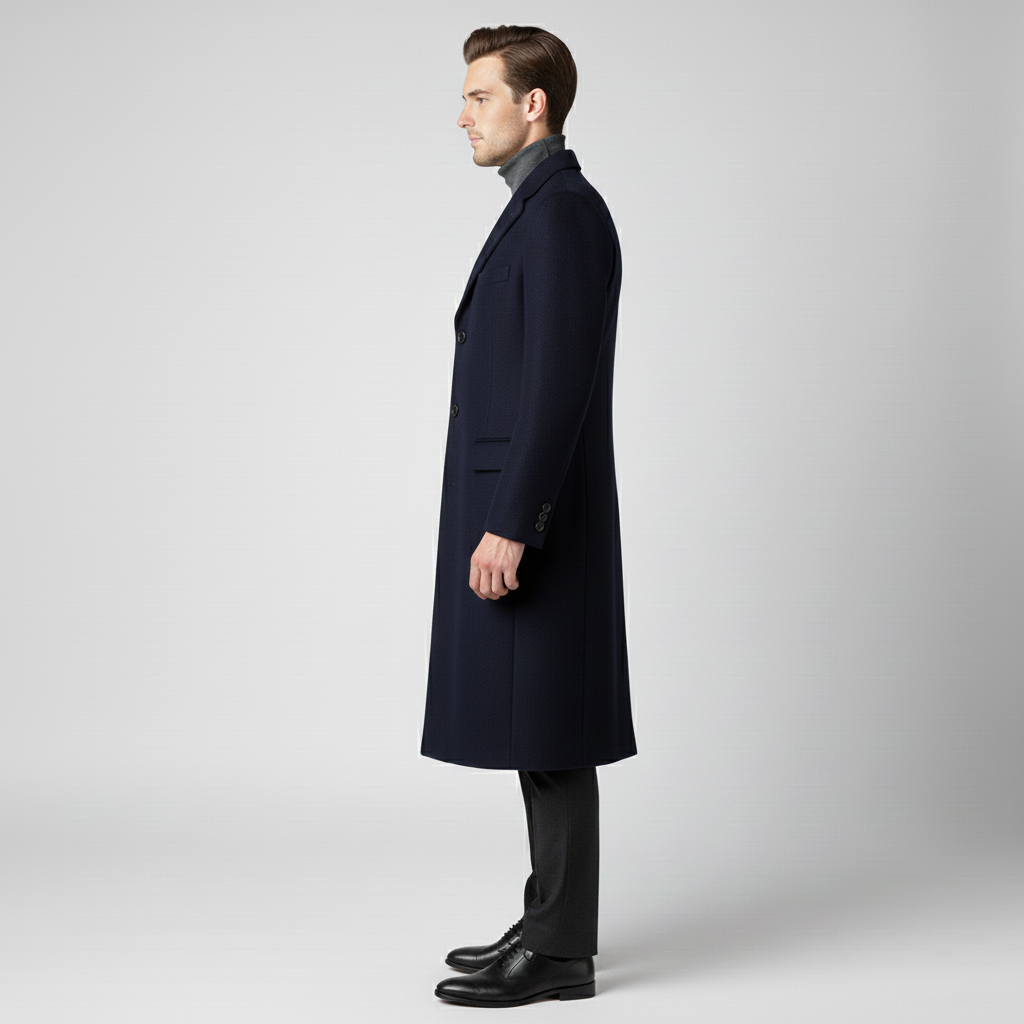 Men's long coat with button closure