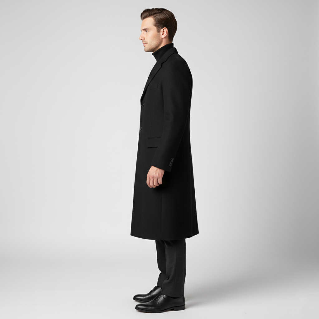 Men's long coat with button closure