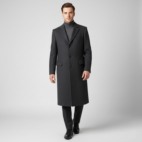 Men's long coat with button closure
