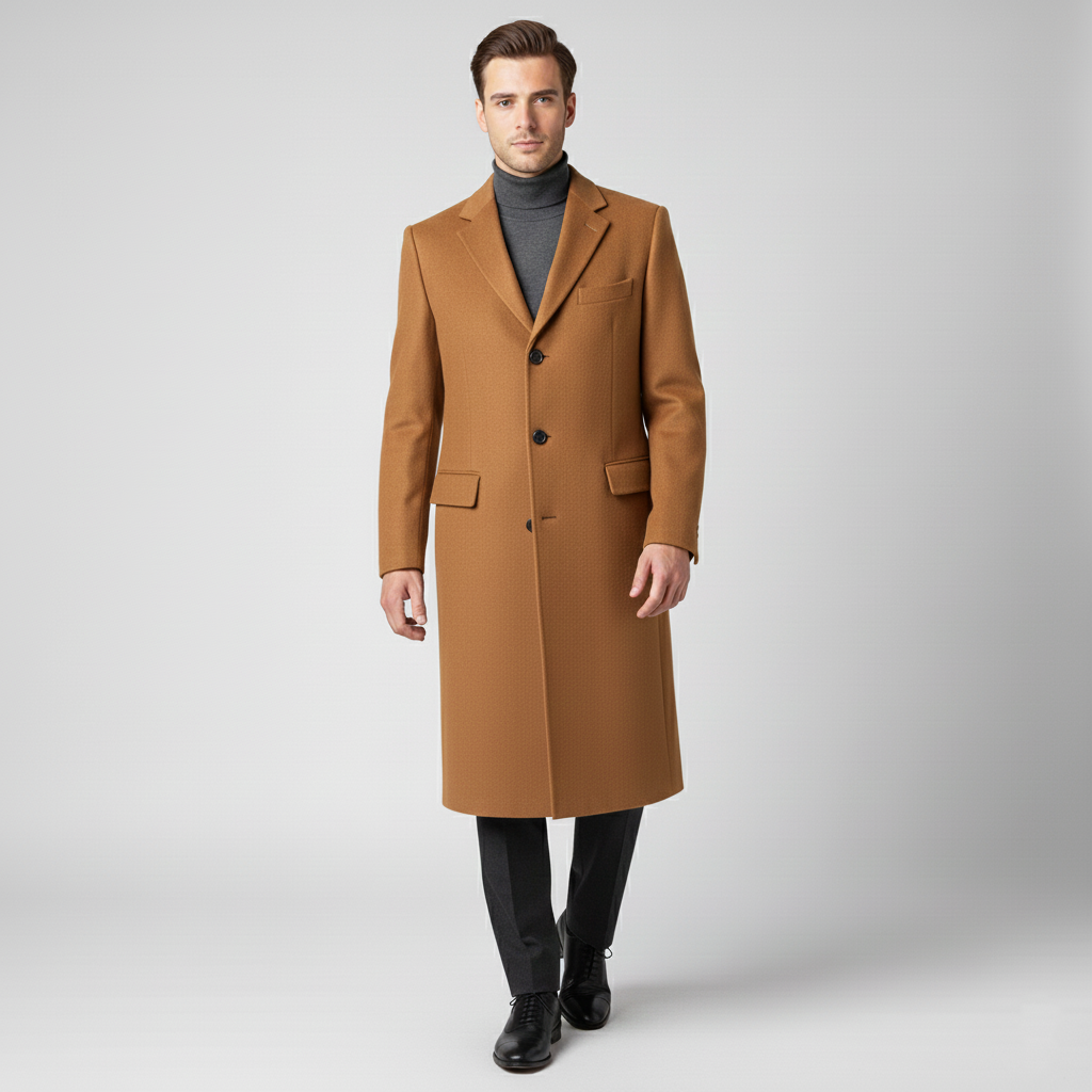 Men's long coat with button closure