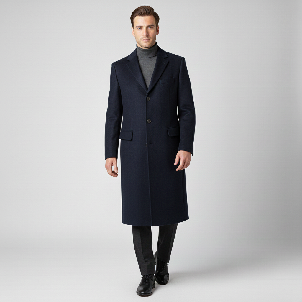 Men's long coat with button closure