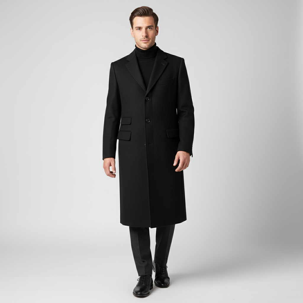Men's long coat with button closure