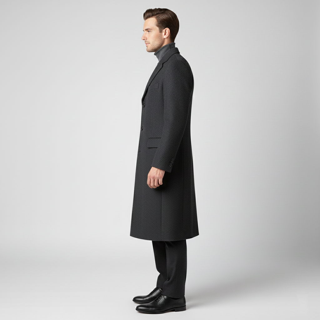 Men's long coat with button closure
