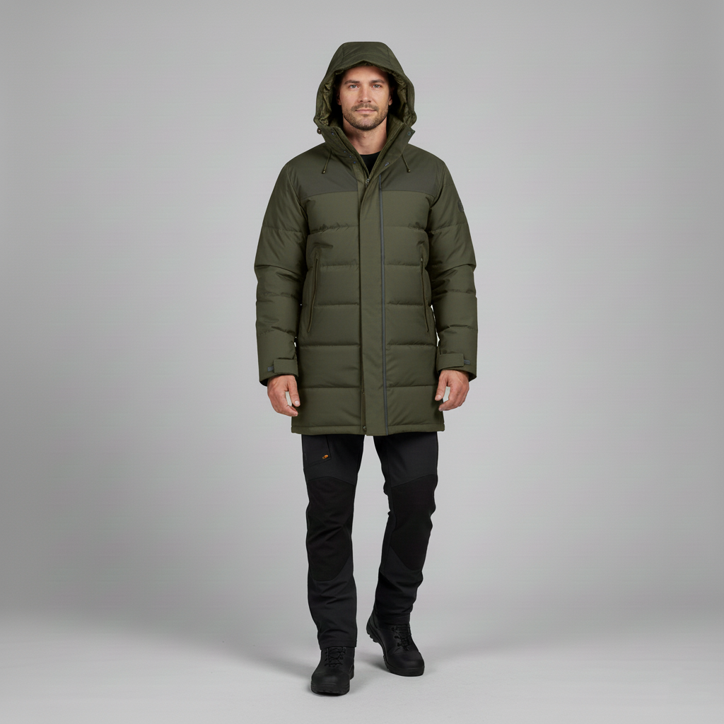 Men's waterproof rain parka with down lining
