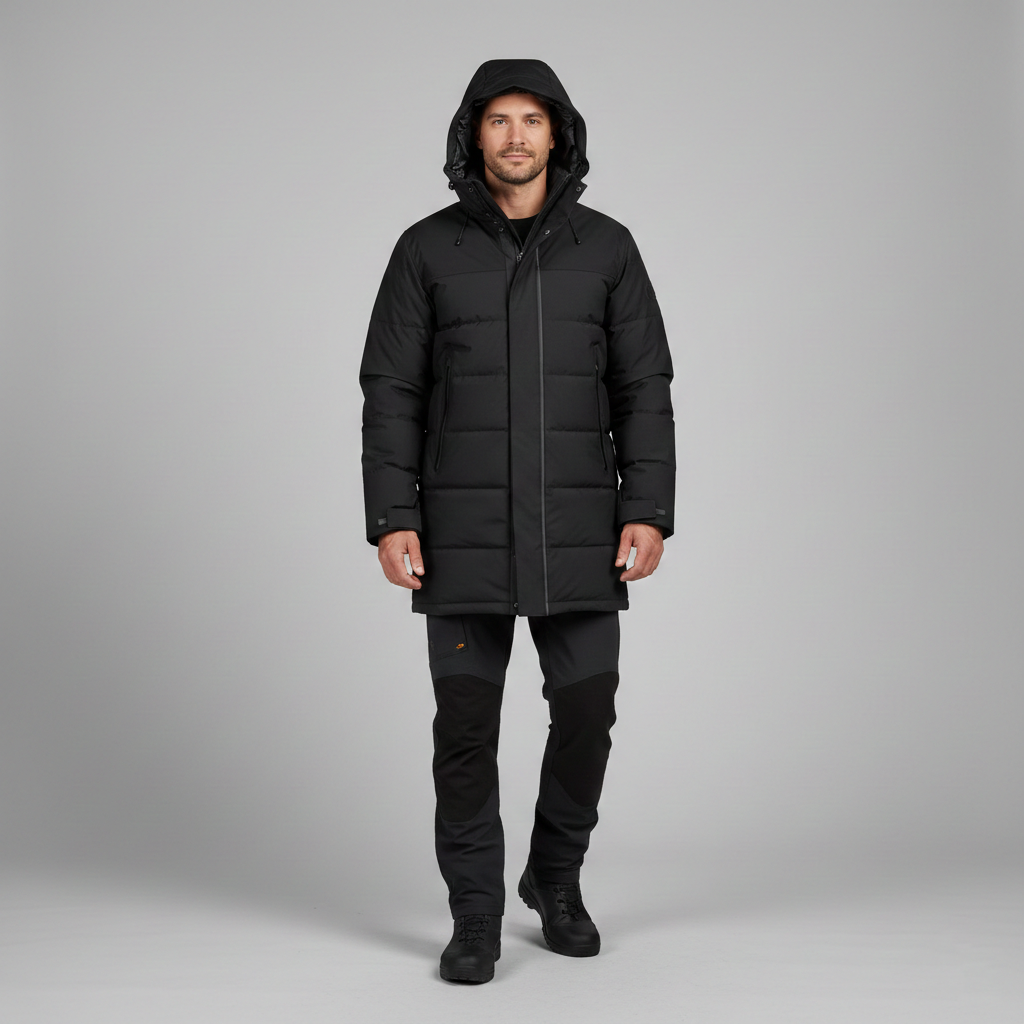 Men's waterproof rain parka with down lining