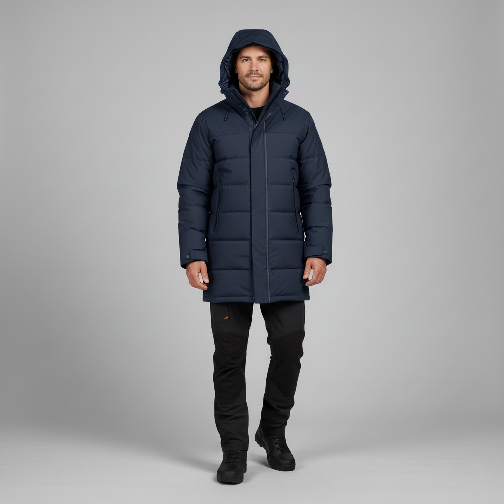 Men's waterproof rain parka with down lining