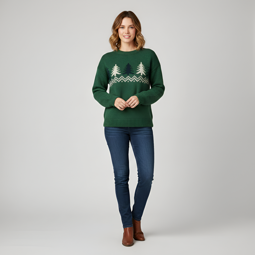 Women's Christmas sweater with pine tree