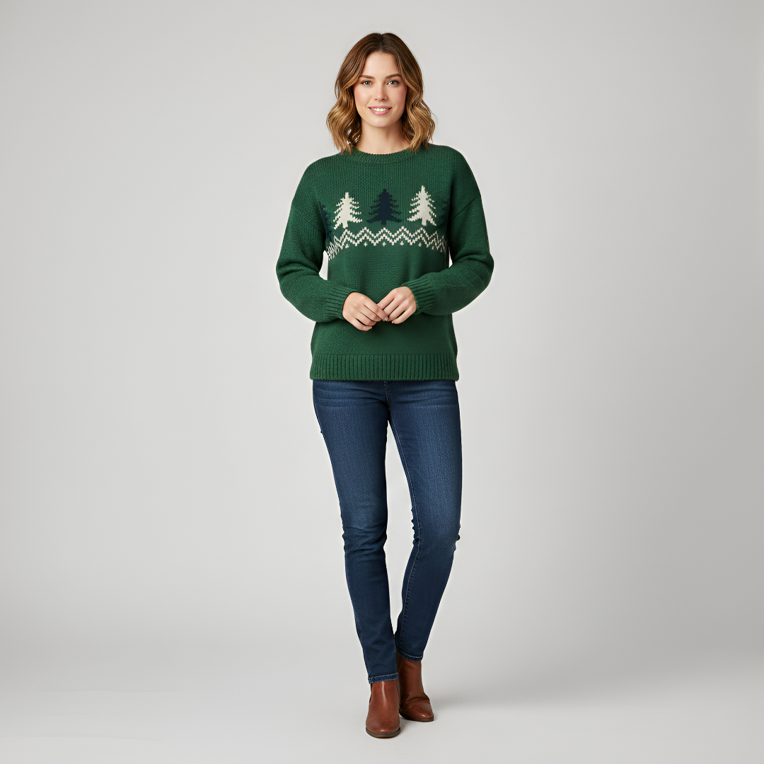 Women's Christmas sweater with pine tree
