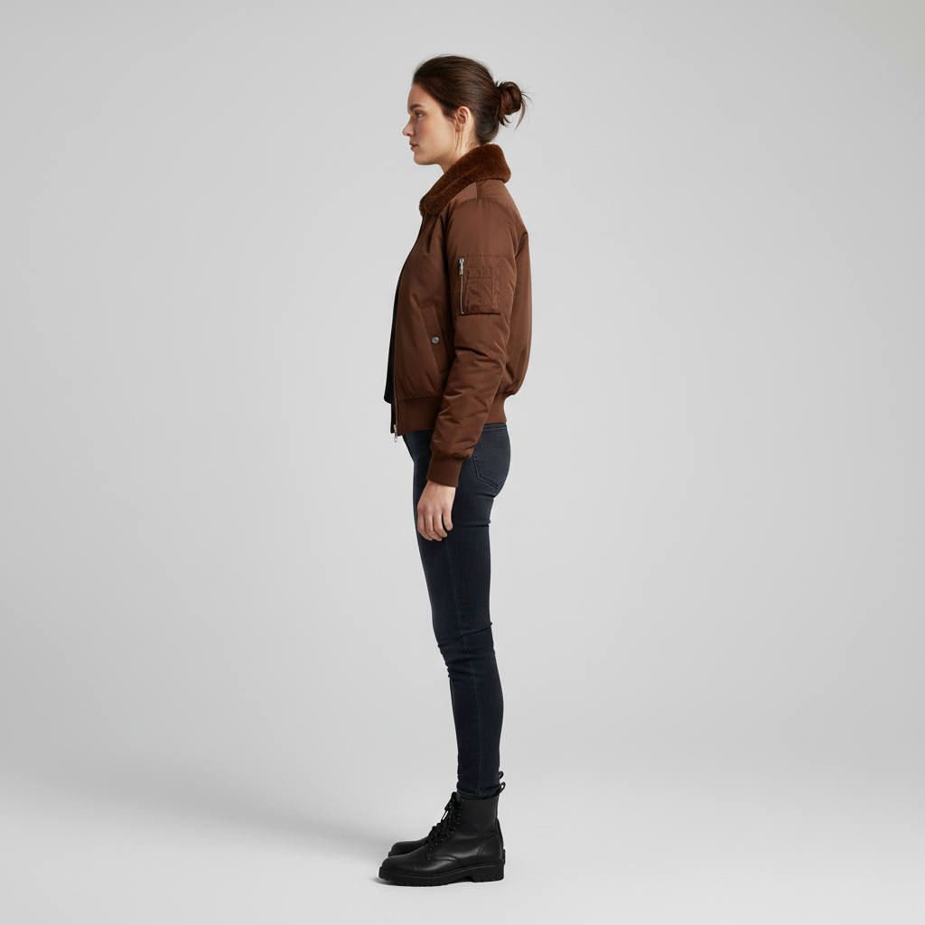 Women's bomber jacket with fur collar