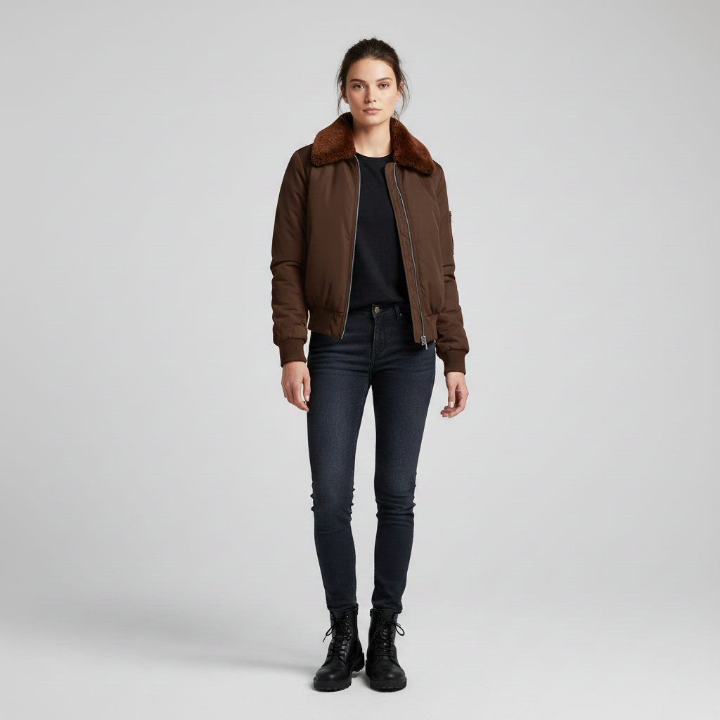 Women's bomber jacket with fur collar