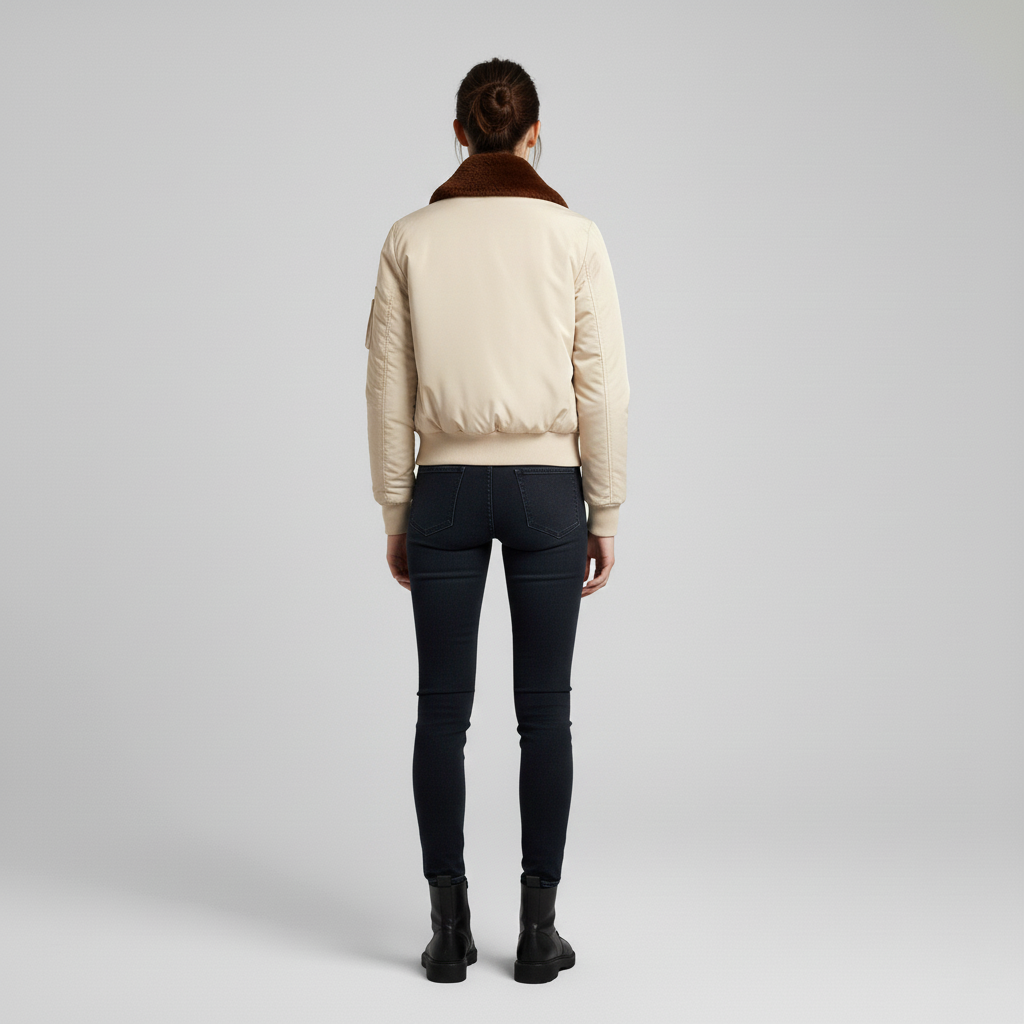 Women's bomber jacket with fur collar