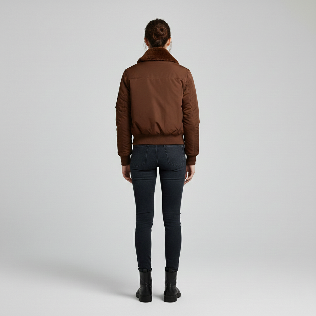 Women's bomber jacket with fur collar