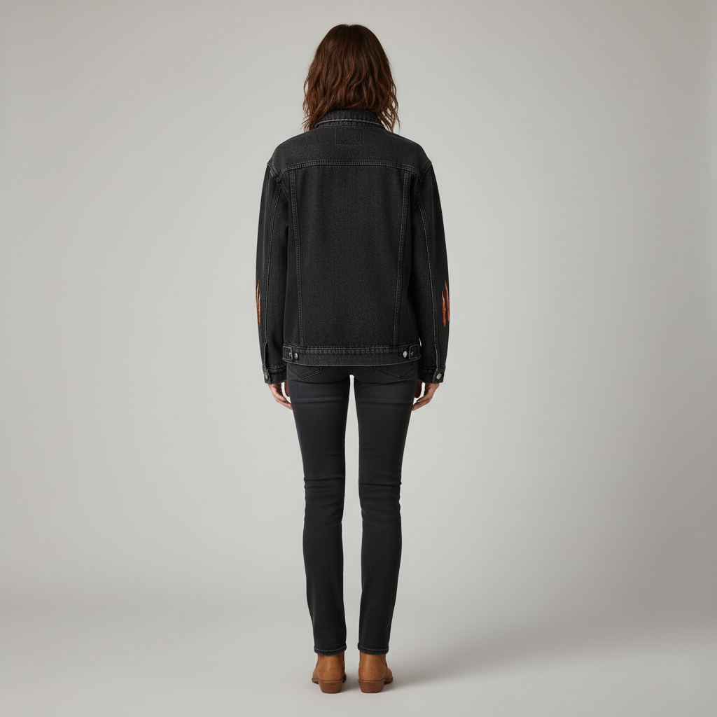 Women's denim jacket with tiger print patch