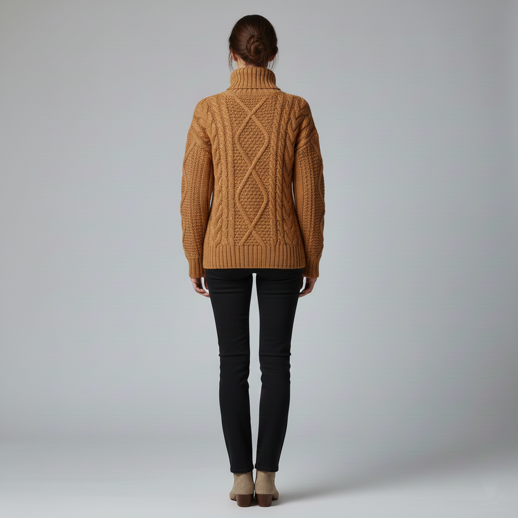 Women's knitted cable sweater with turtleneck