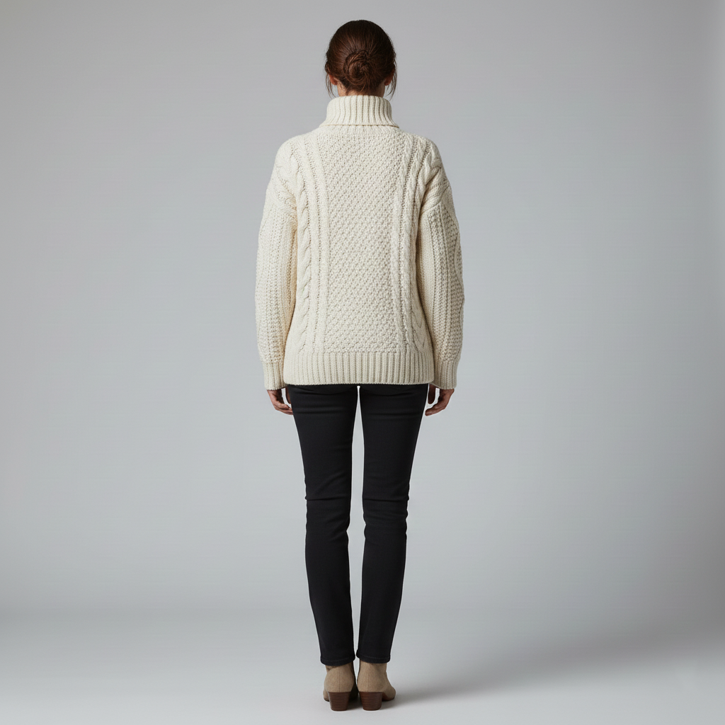Women's knitted cable sweater with turtleneck