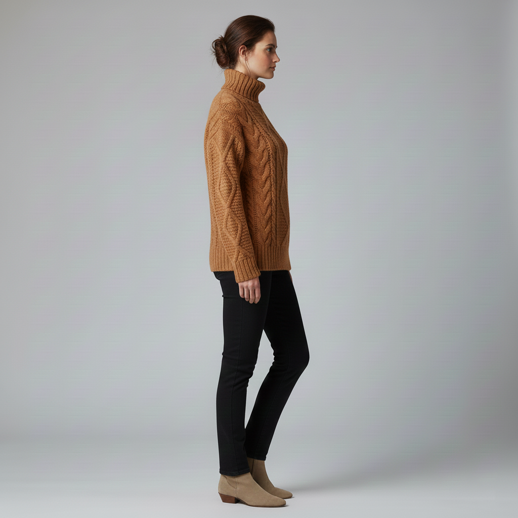 Women's knitted cable sweater with turtleneck