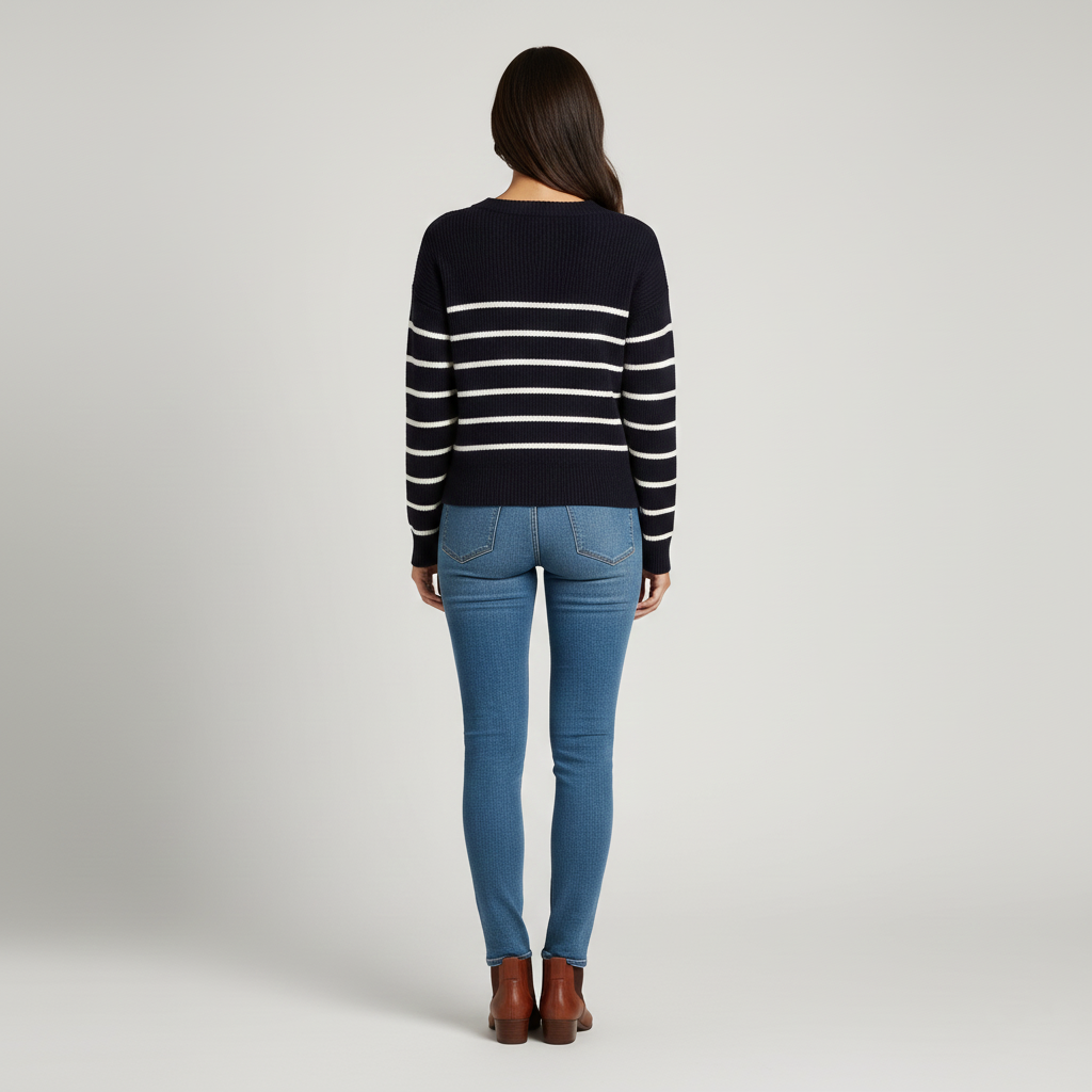 Women's striped sweater with V-neck