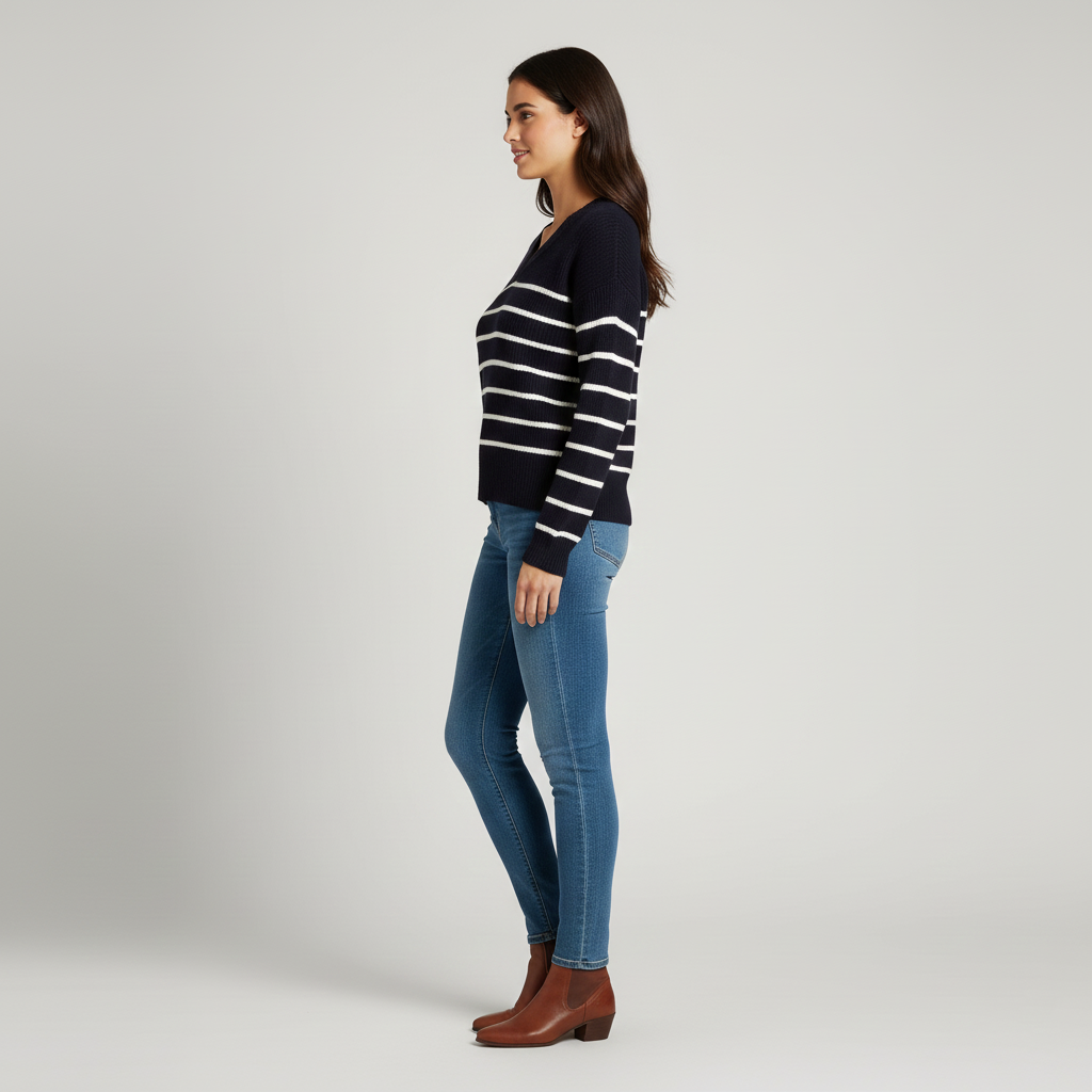 Women's striped sweater with V-neck