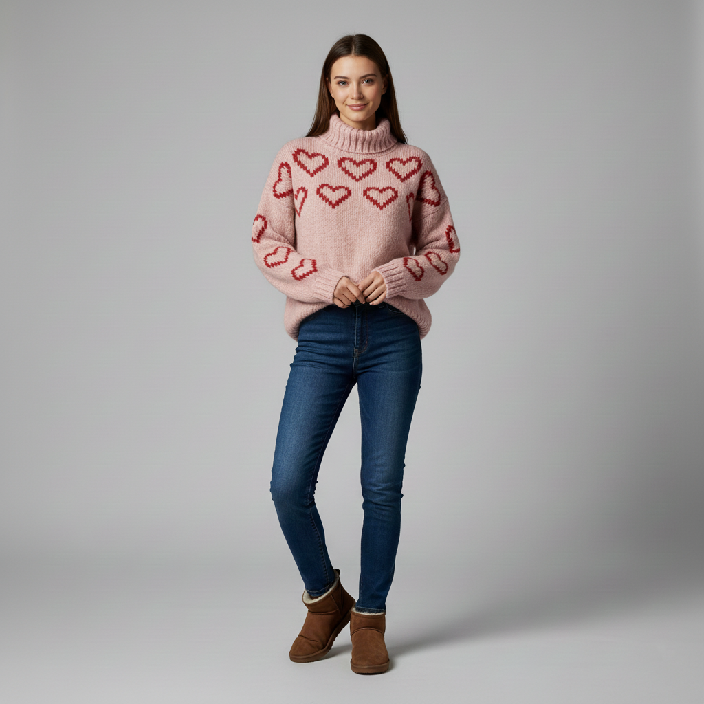 Women's warm sweater with heart pattern