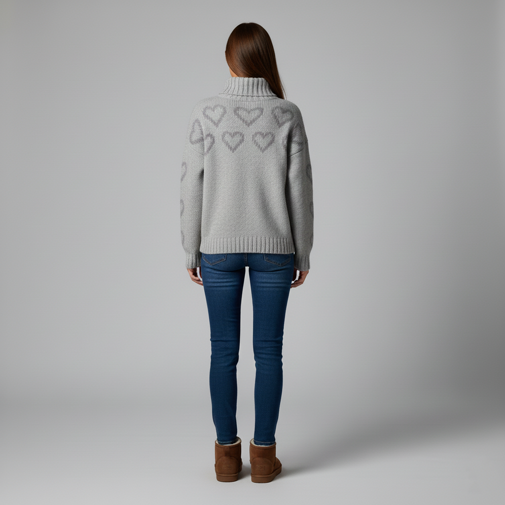 Women's warm sweater with heart pattern