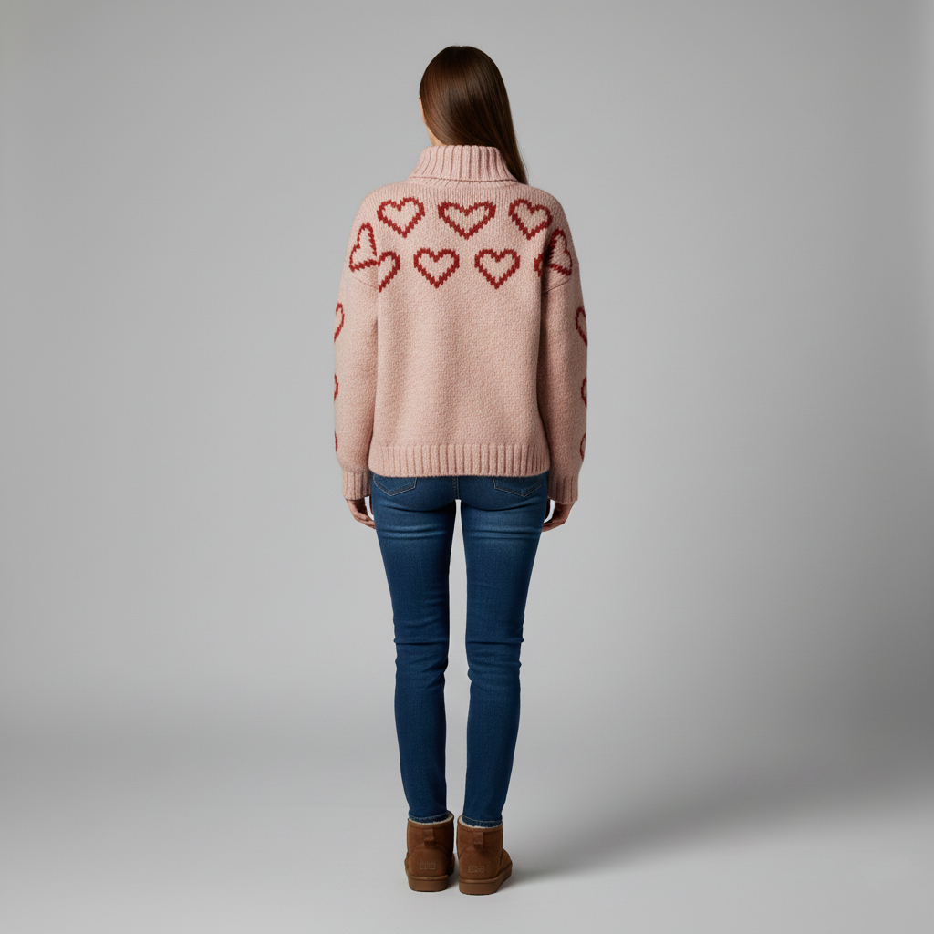 Women's warm sweater with heart pattern