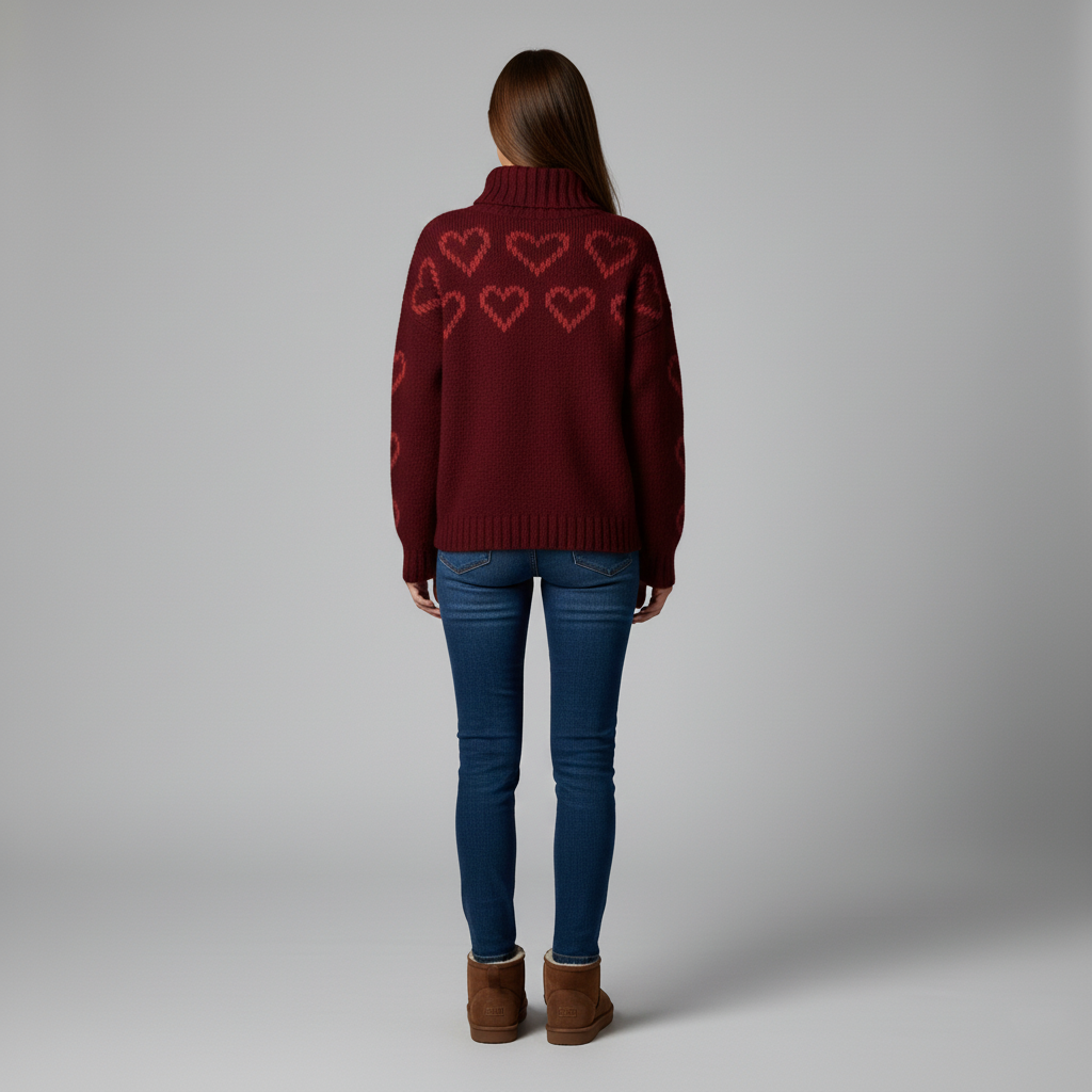 Women's warm sweater with heart pattern