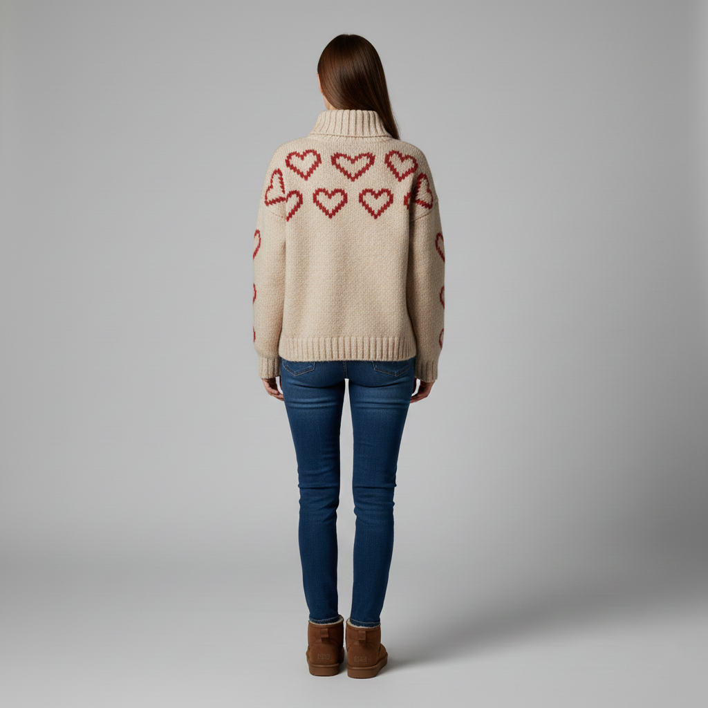 Women's warm sweater with heart pattern