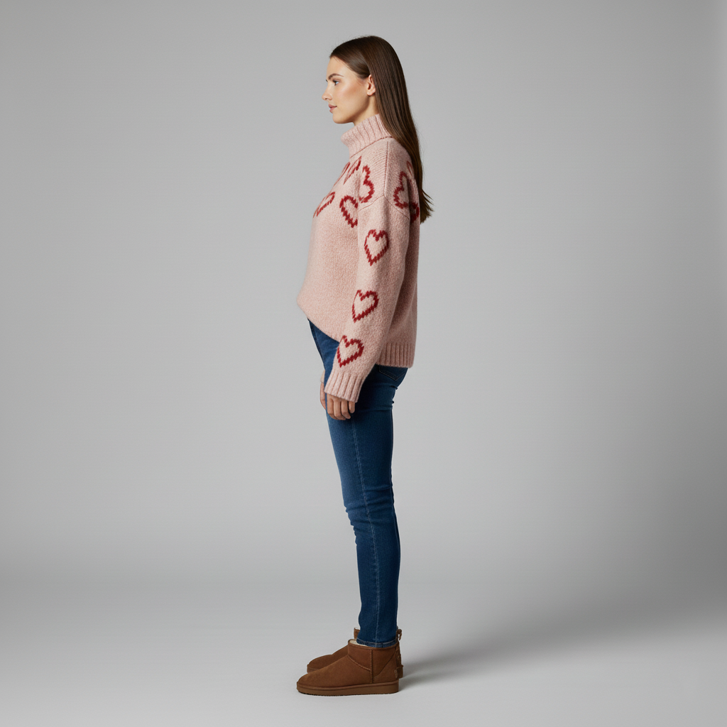 Women's warm sweater with heart pattern