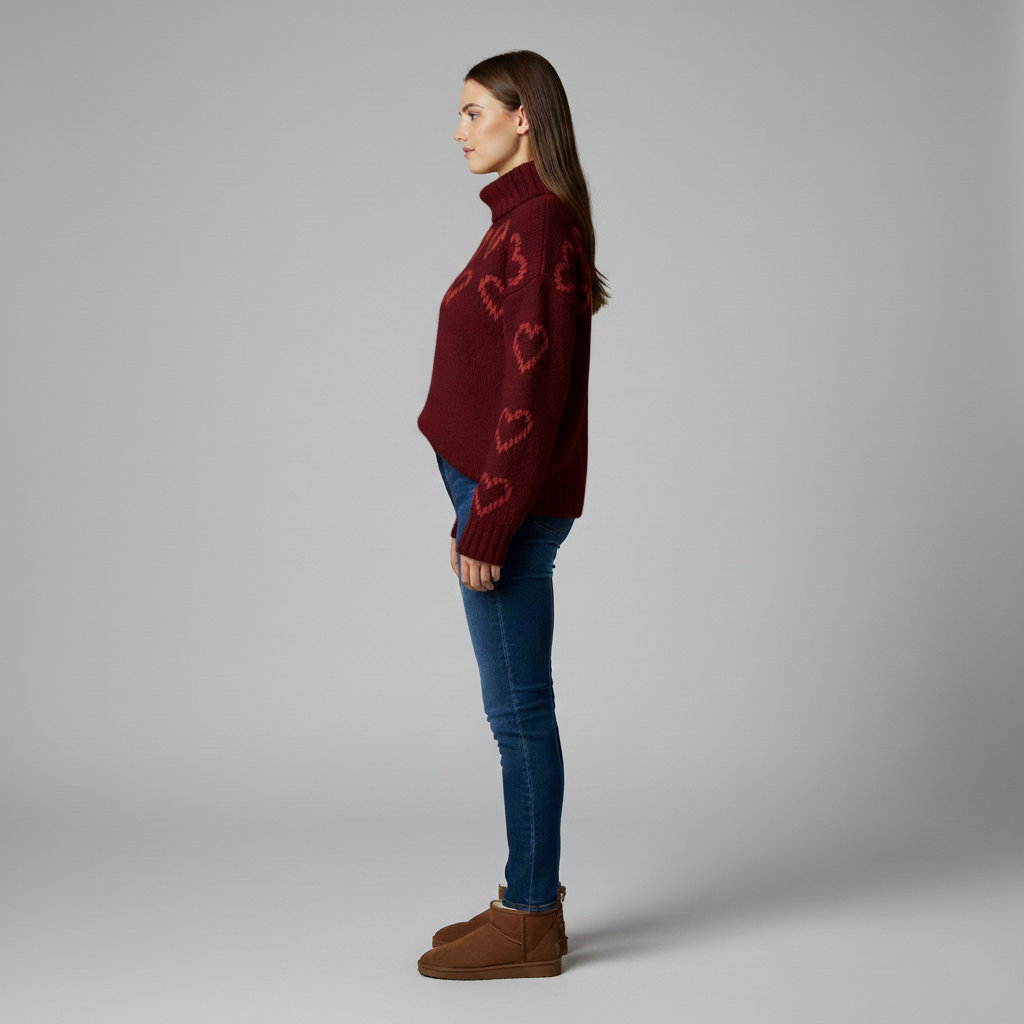 Women's warm sweater with heart pattern