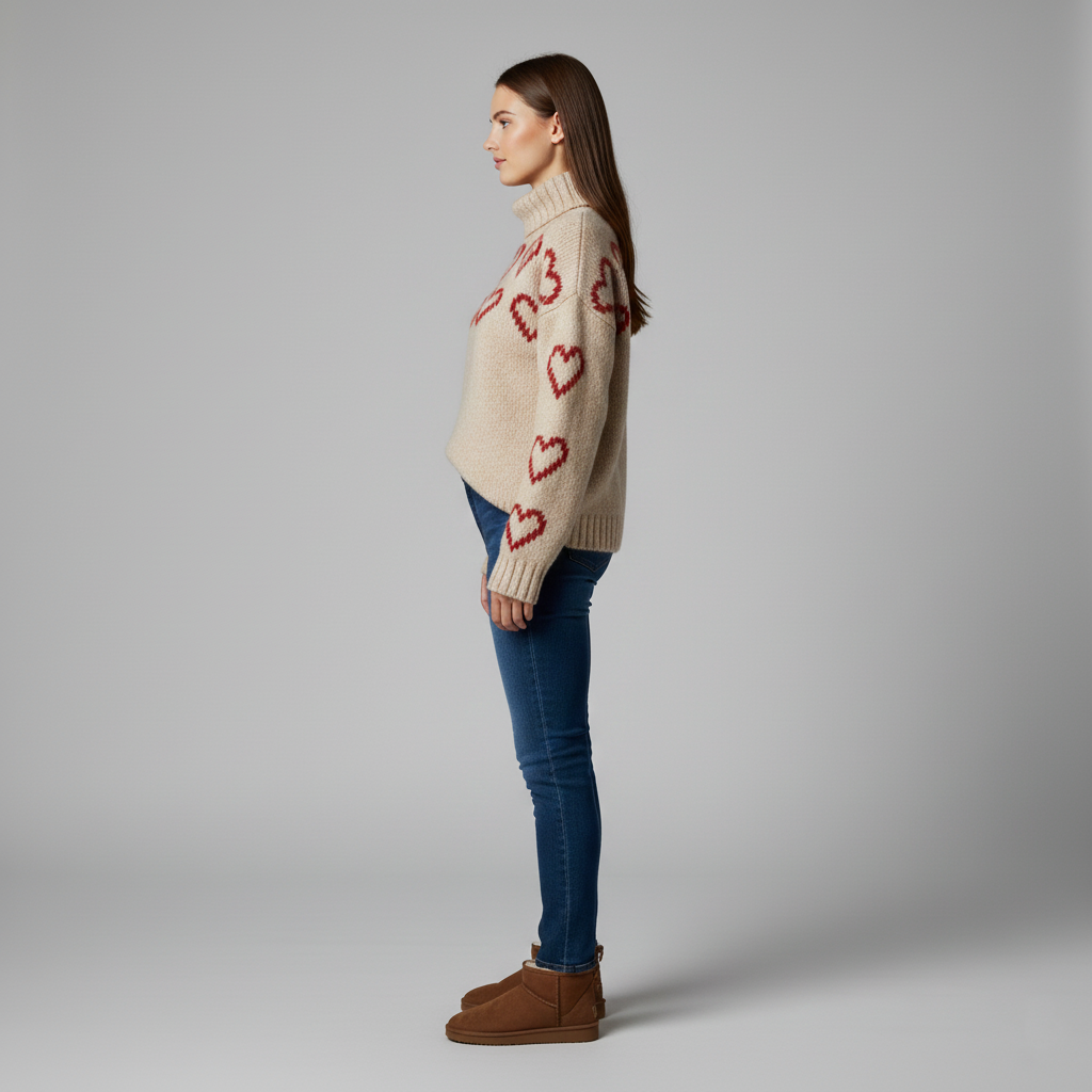 Women's warm sweater with heart pattern