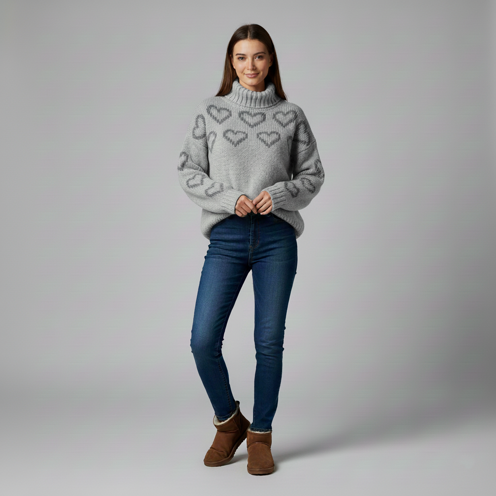 Women's warm sweater with heart pattern